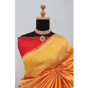 Generic Women's Banarasi Printed Saree With Unstitched Blouse 5.5Mtr (Yellow)