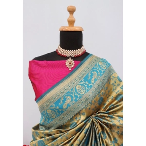 Generic Women's Banarasi Printed Saree With Unstitched Blouse 5.5Mtr (Golden)