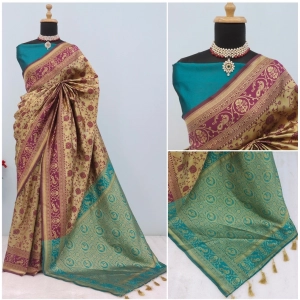 Generic Women's Banarasi Printed Saree With Unstitched Blouse 5.5Mtr (Purple)