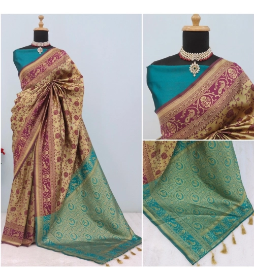 Women's Banarasi Printed Saree With Unstitched Blouse 5.5Mtr (Purple)