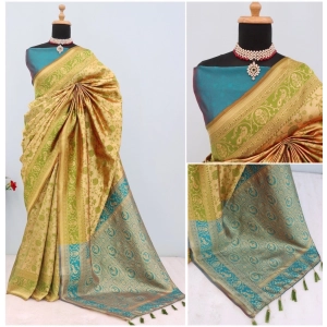 Generic Women's Banarasi Printed Saree With Unstitched Blouse 5.5Mtr (Golden)