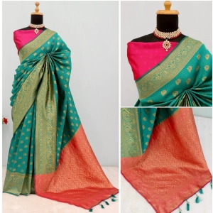 Generic Women's Banarasi Printed Saree With Unstitched Blouse 5.5Mtr (Rama)