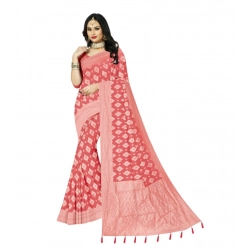 Women's Cotton Printed Saree With Unstitched Blouse 5.5Mtr (Peach)