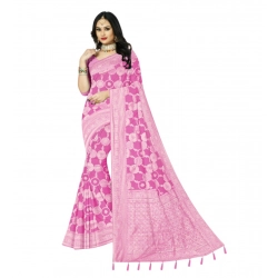 Women's Cotton Printed Saree With Unstitched Blouse 5.5Mtr (Pink)