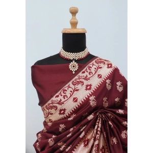 Generic Women's Satin Printed Saree With Unstitched Blouse 5.5Mtr (Brown)