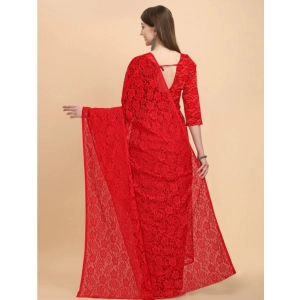 Generic Women's Net Self Design Bollywood Saree With Unstitched Blouse (5.5Mtr, Red)