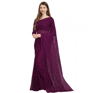 Generic Women's Net Self Design Bollywood Saree With Unstitched Blouse (5.5Mtr, Purple)