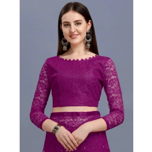 Generic Women's Net Self Design Bollywood Saree With Unstitched Blouse (5.5Mtr, Purple)