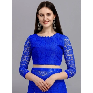 Generic Women's Velvet Embellished Bollywood Saree With Unstitched Blouse (5.5Mtr, Blue)