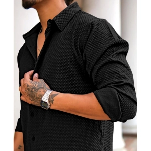 Generic Men's Casual Popcorn Self-design Full Sleeve Collar Shirt (Black)