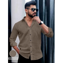 Men's Casual PollyCotton Textured Full Sleeve Collar Shirt (Grey)