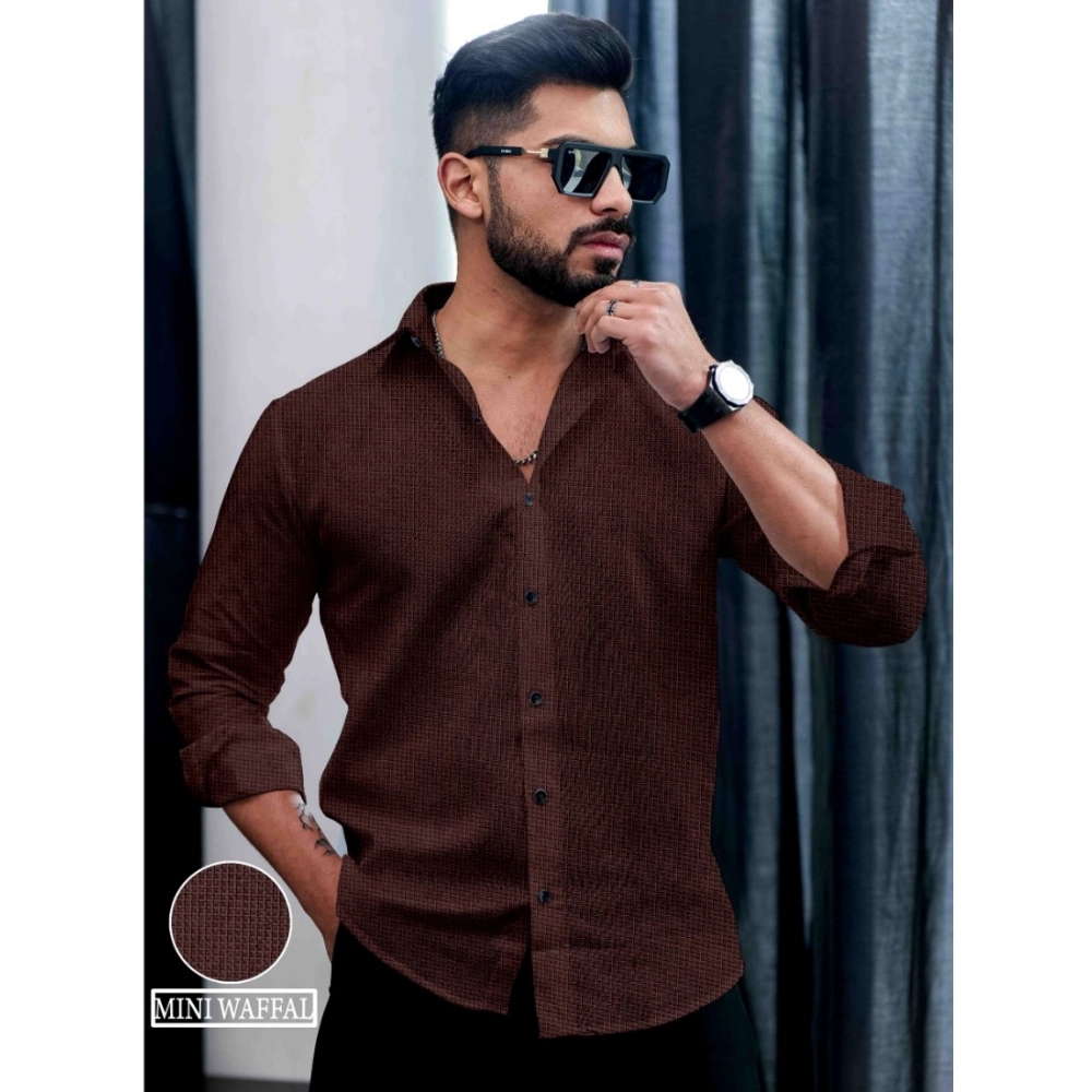 Men's Casual PollyCotton Self-design Full Sleeve Collar Shirt (Brown) Men's Casual PollyCotton Self-design Full Sleeve Collar Shirt (Brown)