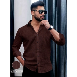 Men's Casual PollyCotton Self-design Full Sleeve Collar Shirt (Brown)