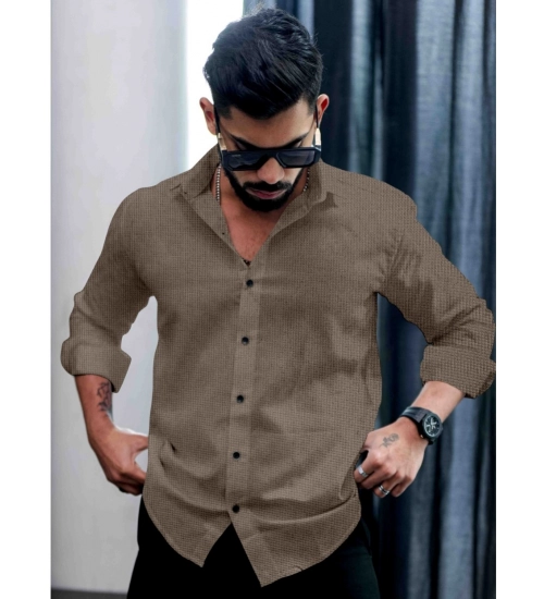 Men's Casual PollyCotton Textured Full Sleeve Collar Shirt (Grey)