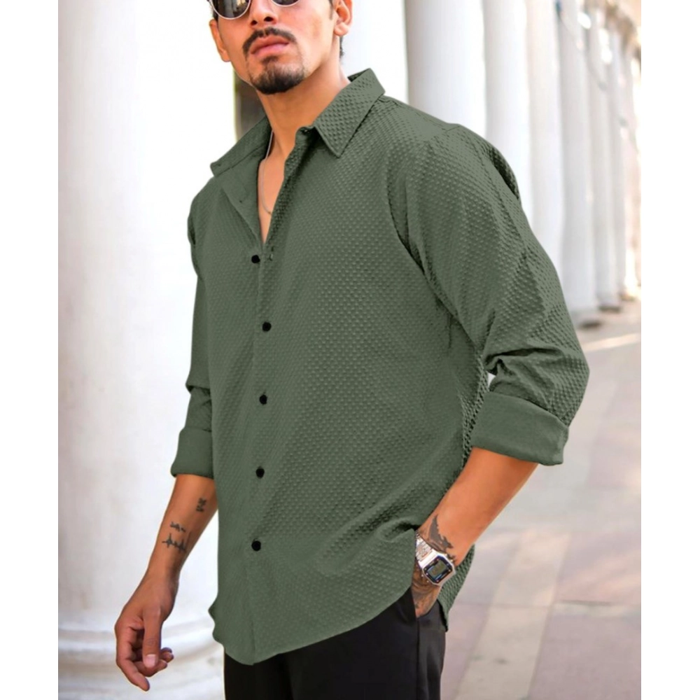 Men's Casual Popcorn Self-design Full Sleeve Collar Shirt (Green) Men's Casual Popcorn Self-design Full Sleeve Collar Shirt (Green)