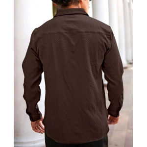 Generic Men's Casual Popcorn Self-design Full Sleeve Collar Shirt (Brown)