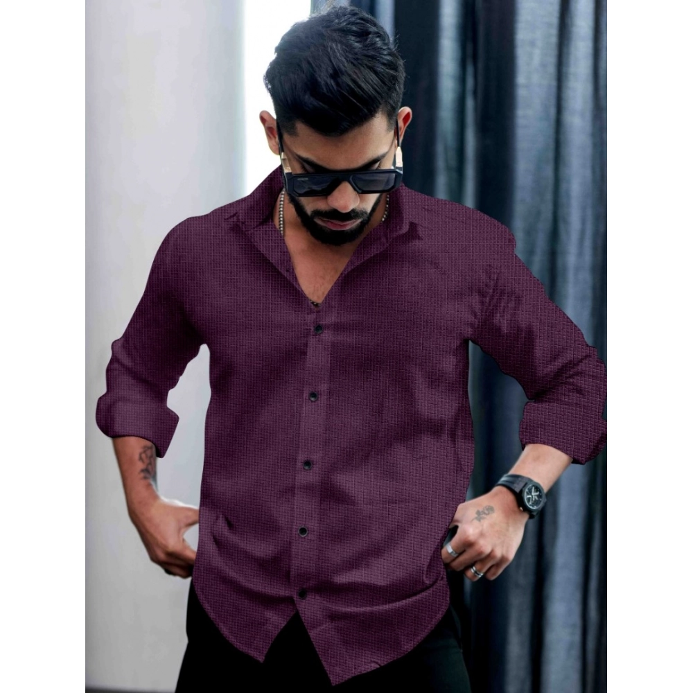 Men's Casual PollyCotton Self-design Full Sleeve Collar Shirt (Wine) Men's Casual PollyCotton Self-design Full Sleeve Collar Shirt (Wine)