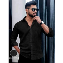 Men's Casual PollyCotton Textured Full Sleeve Collar Shirt (Black)