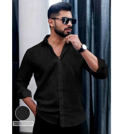 Men's Casual PollyCotton Textured Full Sleeve Collar Shirt (Black)