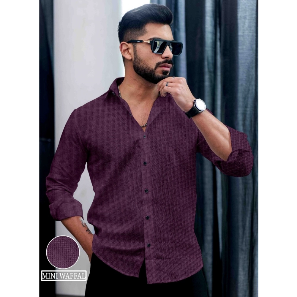 Men's Casual PollyCotton Self-design Full Sleeve Collar Shirt (Wine) Men's Casual PollyCotton Self-design Full Sleeve Collar Shirt (Wine)
