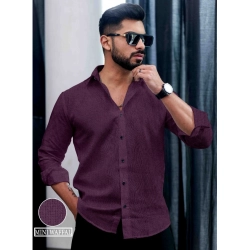 Men's Casual PollyCotton Self-design Full Sleeve Collar Shirt (Wine)