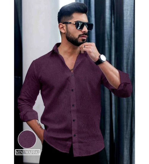 Men's Casual PollyCotton Self-design Full Sleeve Collar Shirt (Wine)