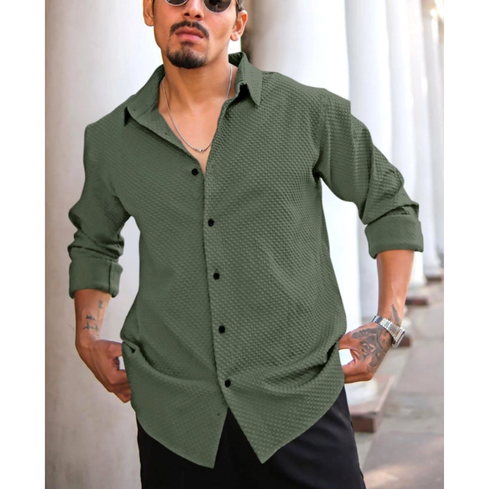 Men's Casual Popcorn Self-design Full Sleeve Collar Shirt (Green) Men's Casual Popcorn Self-design Full Sleeve Collar Shirt (Green)