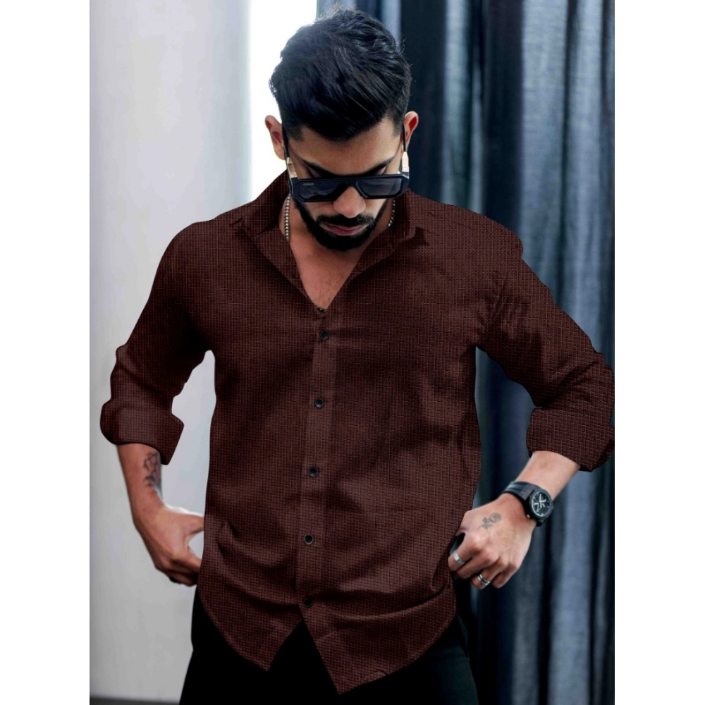 Men's Casual PollyCotton Self-design Full Sleeve Collar Shirt (Brown) Men's Casual PollyCotton Self-design Full Sleeve Collar Shirt (Brown)