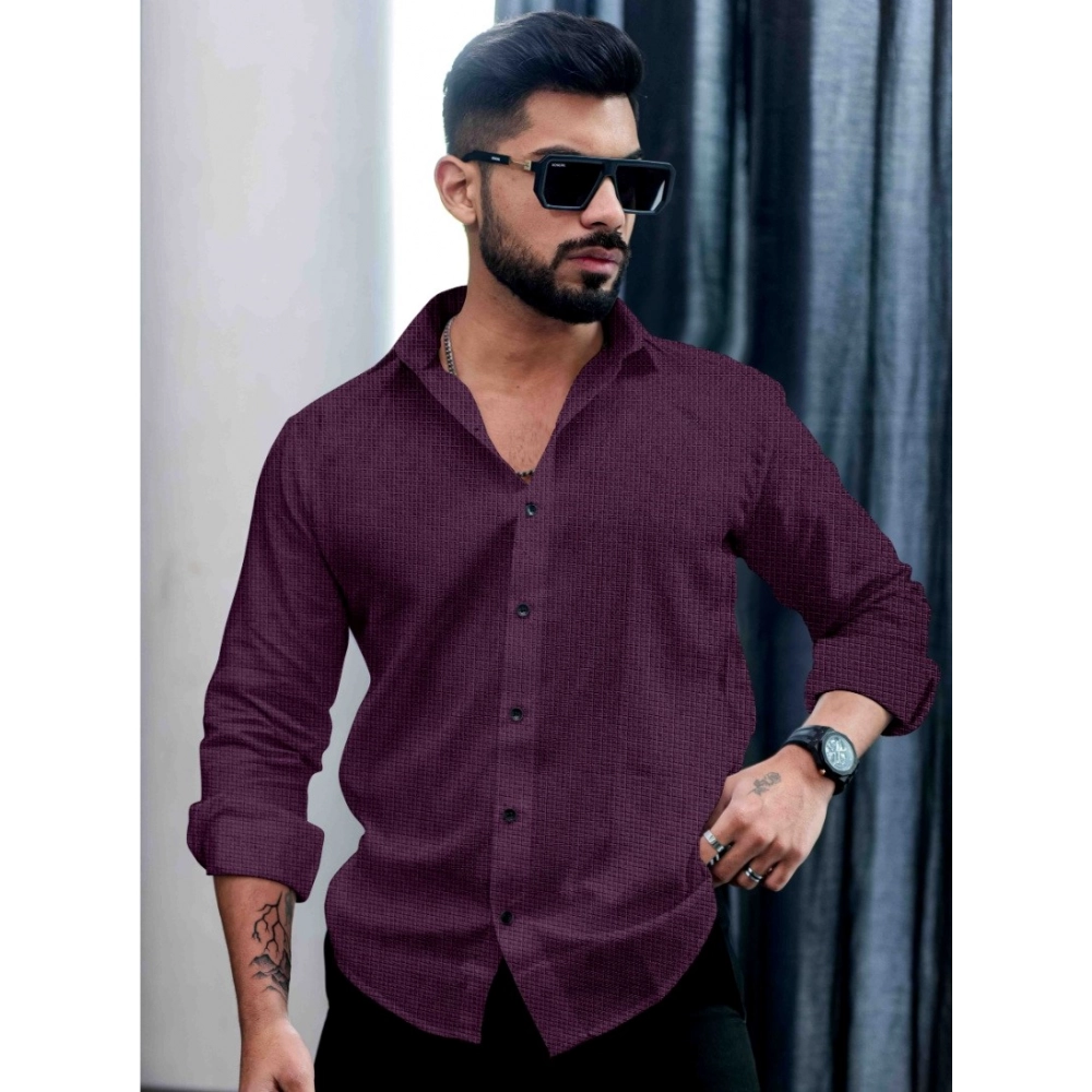Men's Casual PollyCotton Self-design Full Sleeve Collar Shirt (Wine) Men's Casual PollyCotton Self-design Full Sleeve Collar Shirt (Wine)