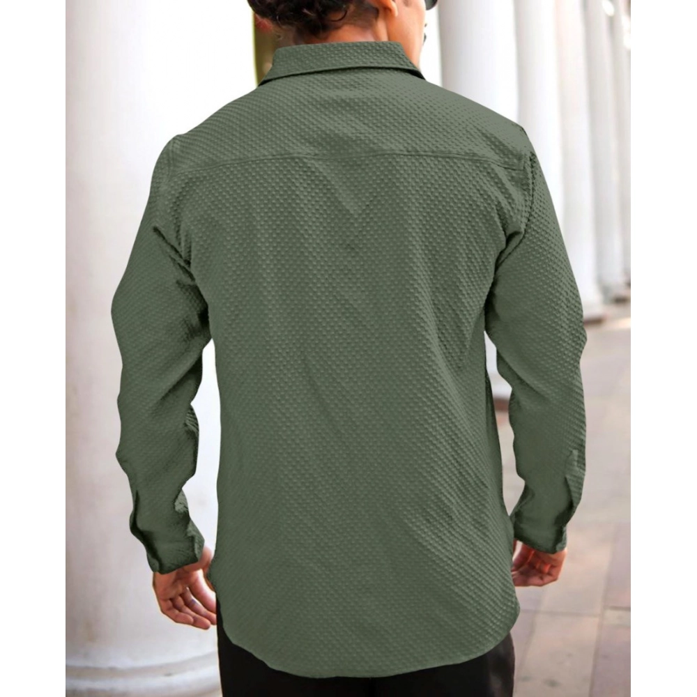 Men's Casual Popcorn Self-design Full Sleeve Collar Shirt (Green) Men's Casual Popcorn Self-design Full Sleeve Collar Shirt (Green)