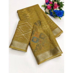 Generic Women's Cotton-Linen Printed Saree With Unstitched Blouse (5.5Mtr, Mustard)