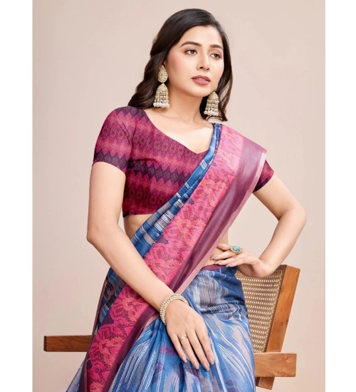 Women's Georgette Embroidered  Saree With Unstitched Blouse (5.5Mtr, Blue)