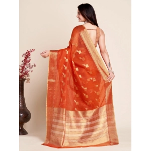 Generic Women's Silk Blend Printed Banarasi Saree With Unstitched Blouse (5.5Mtr, Red)