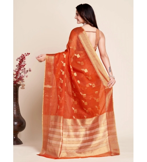 Women's Silk Blend Printed Banarasi Saree With Unstitched Blouse (5.5Mtr, Red)