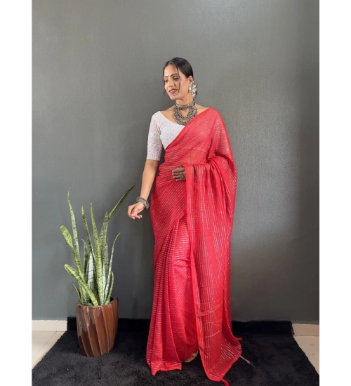 Women's Chiffon Woven Bollywood Saree With Unstitched Blouse (5.5Mtr, Red)