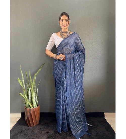 Women's Chiffon Woven Bollywood Saree With Unstitched Blouse (5.5Mtr, Navy)