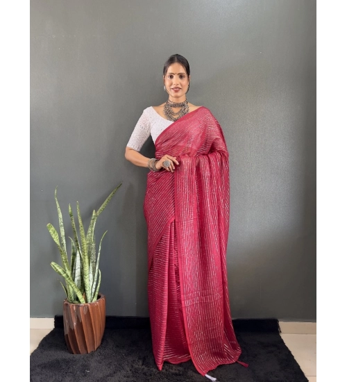 Women's Chiffon Woven Bollywood Saree With Unstitched Blouse (5.5Mtr, Pink)