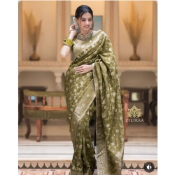 Women's Silk Woven Kanjivaram Saree With Unstitched Blouse (5.5Mtr, Mehendi Green)