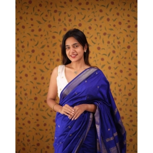 Generic Women's Silk Blend Self Design Bollywood Saree With Unstitched Blouse (5.5Mtr, Blue)