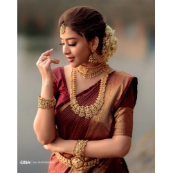 Women's Silk Woven Kanjivaram Saree With Unstitched Blouse (5.5Mtr, Maroon)