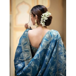 Generic Women's Art Silk Embellished Kanjivaram Saree With Unstitched Blouse (5.5Mtr, Rama)