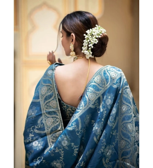 Women's Art Silk Embellished Kanjivaram Saree With Unstitched Blouse (5.5Mtr, Rama)