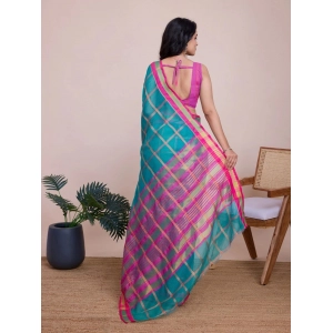 Generic Women's Cotton Silk Checkered Kota Doria Saree With Unstitched Blouse (5.5Mtr, Rama)