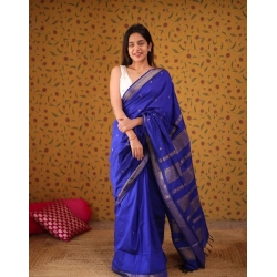 Women's Silk Blend Self Design Bollywood Saree With Unstitched Blouse (5.5Mtr, Blue)