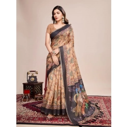 Women's Georgette Embroidered  Saree With Unstitched Blouse (5.5Mtr, Brown)