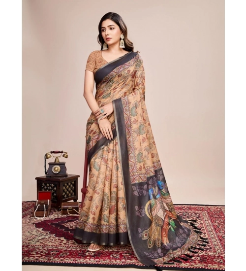 Women's Georgette Embroidered  Saree With Unstitched Blouse (5.5Mtr, Brown)
