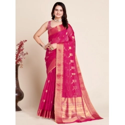 Women's Silk Blend Printed Banarasi Saree With Unstitched Blouse (5.5Mtr, Pink)