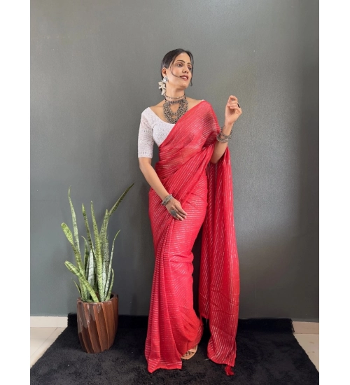 Women's Chiffon Woven Bollywood Saree With Unstitched Blouse (5.5Mtr, Red)