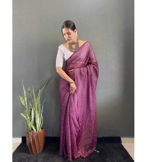Women's Chiffon Woven Bollywood Saree With Unstitched Blouse (5.5Mtr, Purple)