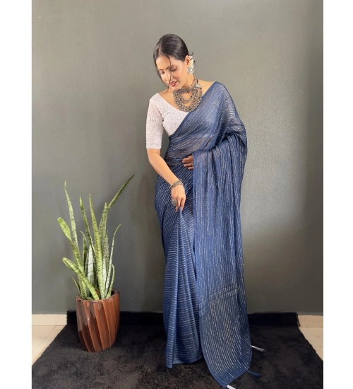 Women's Chiffon Woven Bollywood Saree With Unstitched Blouse (5.5Mtr, Navy)